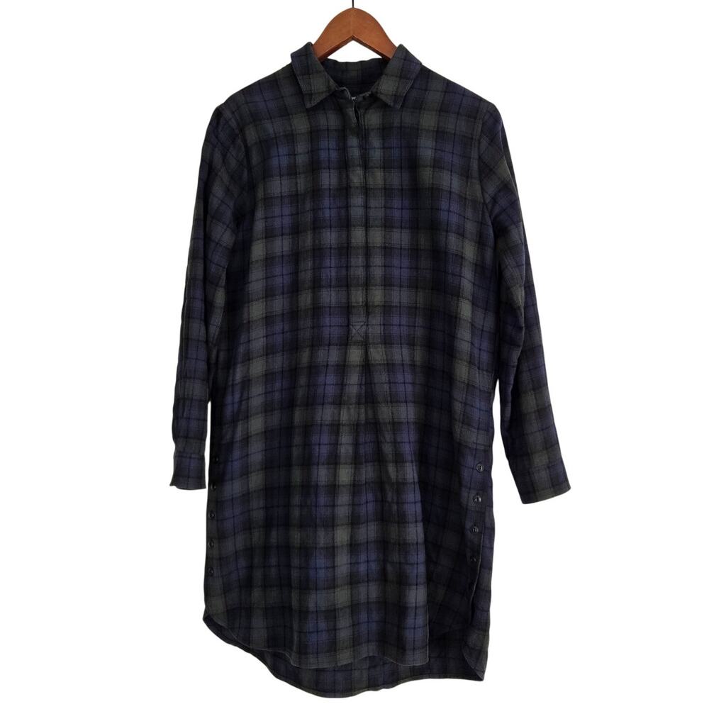 Lagenlook Muted Dark Tartan Flannel Tunic Dress Grunge Duster Dark Academia XS